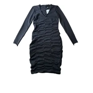 NEW Opening Ceremony Womens‎ Long Sleeve Ruched V Neck Midi Dress Black Large thumbnail 3