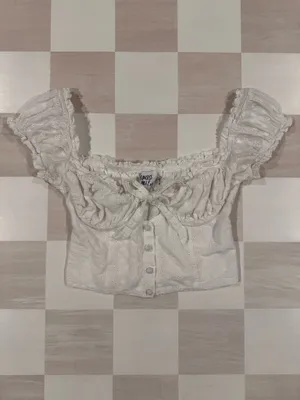Princess Polly White Eyelet Puff Sleeve Ruched Button Front Crop Top Cottagecore thumbnail 3