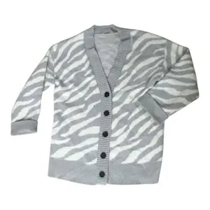 Everlane Alpaca Zebra Print Heathered Grey Cardigan Size L Sweater Button Front thumbnail 2