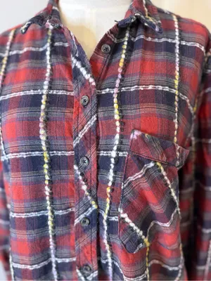 BDG Red and Navy Plaid multi With Yarn Thread Button-Up Shirt Sz M thumbnail 5