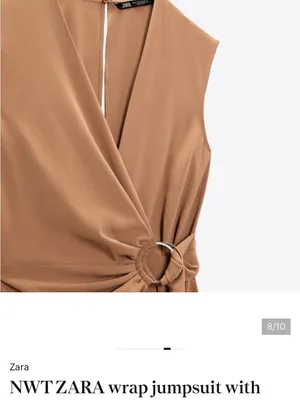 Zara Sleeveless V-Neck Jumpsuit with Side Knot in Camel Brown thumbnail 6