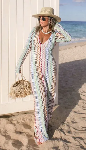 NWT Show Me Your Mumu Lopez Maxi Dress size Large L Rainbow Crochet Zig Zag thumbnail 1