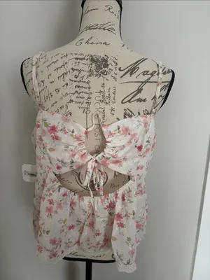 Altar'd State XL White Cami with Pink Floral Lace Trim thumbnail 4