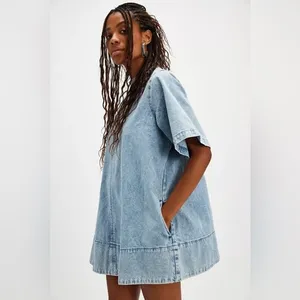 Free People Harlow Blue Denim Short Sleeve Shift A-Line Mini Dress Size XS thumbnail 2