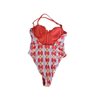 Maeve by Anthropologie Smocked Geometric One Piece Swimsuit Coral‎ Pink Large thumbnail 2