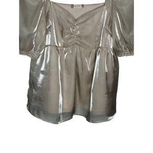 Altar'd State Babydoll Top Women Medium‎ Champagne Gold Metallic Puff Sleeve thumbnail 6