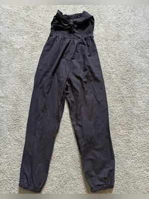 Aerie Black Strapless Jumpsuit Sz M Cotton Gauzey Smocked Back Pockets Tie Back thumbnail 5