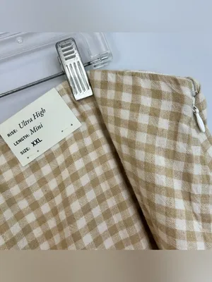 NWT Abercrombie & Fitch Ultra High Rise Scarlet Gingham Tan/White Mini Skirt XXL thumbnail 6