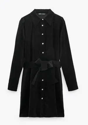 Zara Black Button Down Velvet Mini Dress thumbnail 2