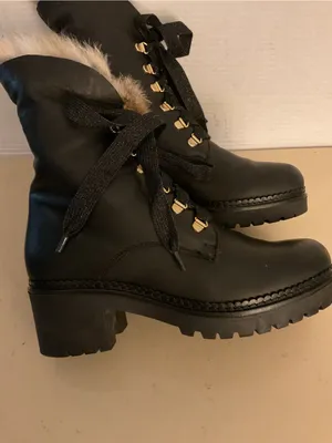 275 Central women black leather fur platform combat waterproof boots US 8 thumbnail 12