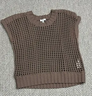 Splendid Crochet Knit Sweater in Taupe thumbnail 1