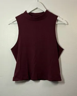Old Navy Ribbed Mock Neck Tank Top Burgundy Size XL thumbnail 1