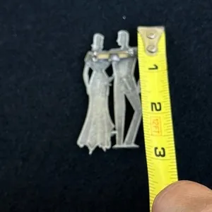 Vintage JJ Jonette Jewelry‎ 1988 Pewter Art Deco Formal Couple Brooch Pin EUC thumbnail 2