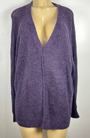 Free People Wool Alpaca V-neck Sweater Sz M Purple Cozy Slouchy thumbnail 1