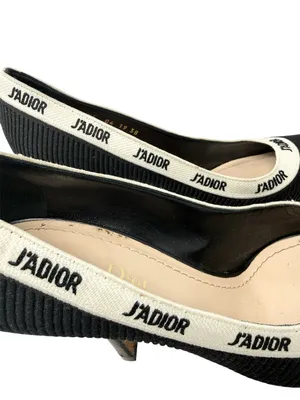 Dior J’Adior Logo Ribbon Black Canvas Slip On Pointed Toe Pumps Size 38 thumbnail 4