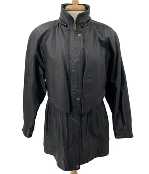 Vintage Genuine Leather Jacket Longline Layered Full Front Zipper Womens Medium thumbnail 1