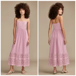 Lucky‎ Brand Maxi Dress Medium 100% Cotton Eyelet Sundress Sleeveless Smocked thumbnail 2