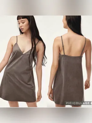 Aritzia Wilfred Free Viviene Slip Spaghetti Strap Gray Microfiber Dress Medium thumbnail 2