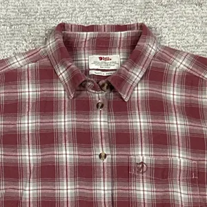 Fjallraven Shirt Womens Large Pink Gray Cream Plaid Flannel Ovik Cotton Outdoor thumbnail 2