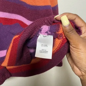 Nordstrom Women Cotton Ramie Cardigan Sweater Large Multi Striped V-Neck Kidcore thumbnail 5