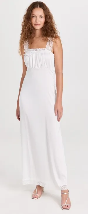 Lioness Vintage Ballerina Porcelain White Lace Trim Sleeveless Maxi Dress Size M thumbnail 1