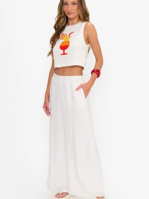 Show Me Your MuMu White Wide-Leg Linen-Blend Pants 100% Rayon Size XS thumbnail 2
