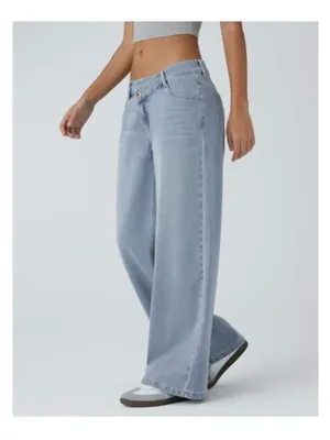 HALARA Flex™ Asymmetric Low Rise Zipper Pockets Baggy Wide Leg Jean Light Azure thumbnail 2