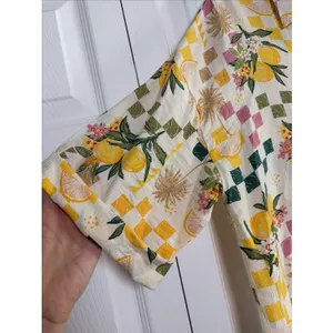 Bunulu Lemon Fruit Print Button Down Shirt Womens Size L Yellow Tropical Rayon thumbnail 2