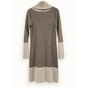 Athleta Womens Brown Merino Wool Cowl Neck Colorblock Sweater Dress S 428331 thumbnail 2