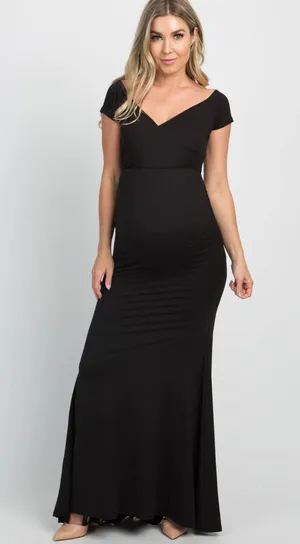 Pinkblush Black Off Shoulder Wrap Maternity Photoshoot Gown/Dress thumbnail 1