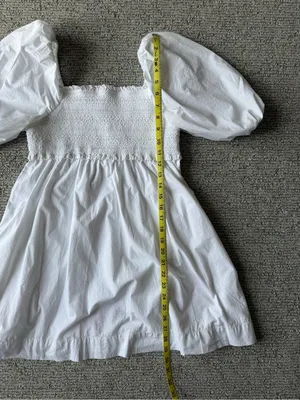 American Eagle Outfitters White Cotton Mini Puff Sleeve Smocked Ruffle Dress‎ S thumbnail 7