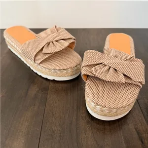 NEW Boho Platform Bow Sandals Tan Size 7 thumbnail 2