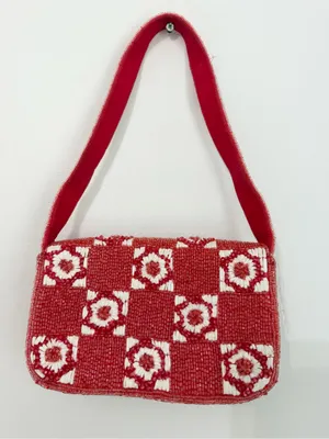 Anthropologie The Fiona Beaded Bag: Red and While Floral Festive Holiday thumbnail 3
