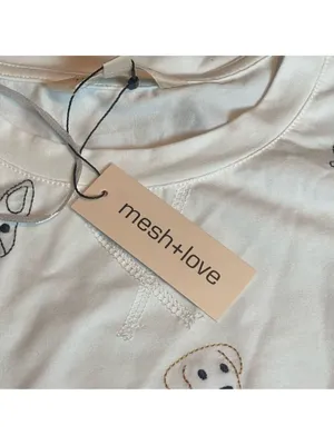 Mesh+Love White Dog Pups Graphic Embroidery tshirt Kitsch '90s Animal Core Sz L thumbnail 11