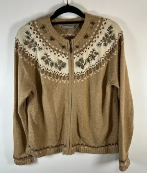Croft & Barrow Women's Size Small Fair‎ Isle Pinecone Zip Up Cardigan Sweater thumbnail 1