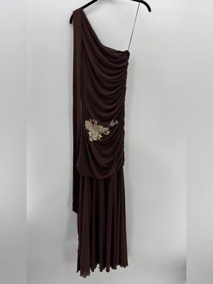 SAEMDI Mesh Embroidered Brown Floral Maxi Dress thumbnail 7
