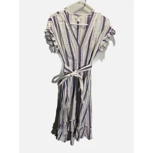 Chelsea & Violet Stripe Dress Womens XS Purple Linen Blend Ruffle‎ Boho Summer thumbnail 2