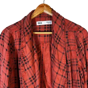 BKE Open Front Plaid Jacket Red Drawstring‎ Waist Grunge Streetwear Size M thumbnail 3