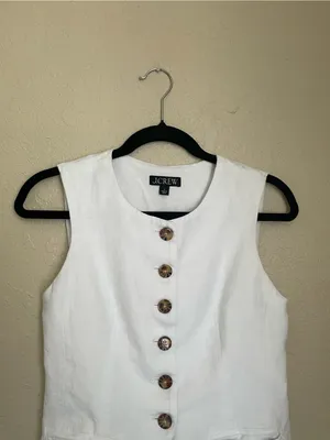 J. Crew Cutaway Vest Top Linen Size 2 White Quiet Luxury Sophisticated thumbnail 4