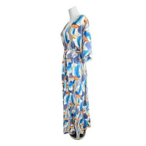 Baltic Born Morgan Kimono Maxi Dress XL Blue White Floral Abstract Peasant thumbnail 3