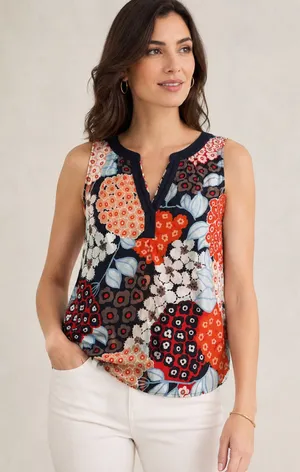 Boden Carrie Sleeveless Floral Semi Sheer V-Neck Blouse thumbnail 1