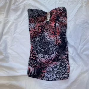 Pink Black Grey and White animal print snakeskin strapless top with rhinestone thumbnail 4