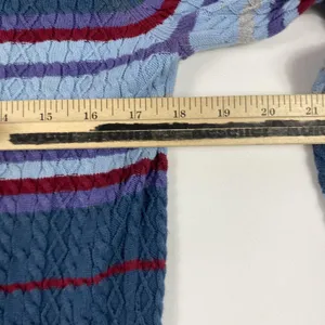 Valerie Stevens Sweater Womens Medium Blue Striped Cable Knit V Neck‎ Cotton thumbnail 7