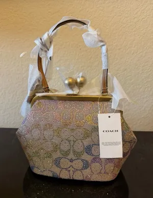 NWT SOLD OUT Coach Kisslock Bag 16 Crystal Signature Jacquard Rainbow Candy HTF thumbnail 1