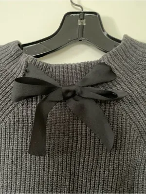 J Crew Wool Sweater Womens Small Gray Bow Detail Knit Minimalist Quiet Luxury thumbnail 2