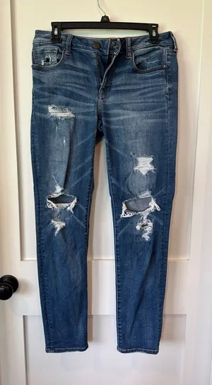 American Eagle Outfitters Blue Skinny Jeans with Back Pocket Distress thumbnail 1
