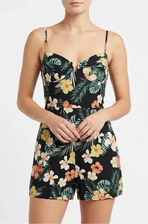 Wild Fable Tropical Floral Bustier Romper Black Hawaiian Vacation‎ thumbnail 1