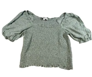 LOFT Women's Green Polka Dot Elastic waist Short sleeve shirt. Size M thumbnail 1