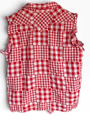 Wrangler Red and White Check Sleeveless Pearl Snap Button Down Shirt Sz XL thumbnail 3