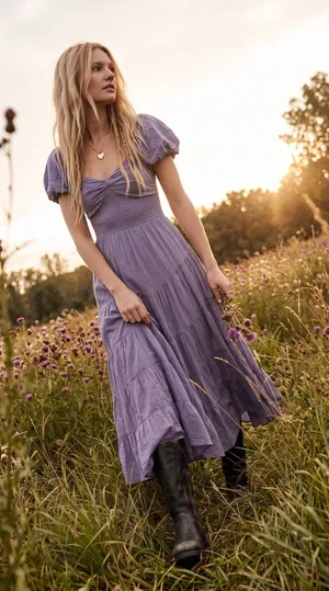 Free People Dainty Ethereal Sundrenched Short Sleeve Maxi Size XL Plum Dust thumbnail 1